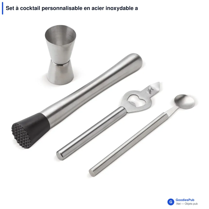 Set à cocktail personnalisable en acier inoxydable avec logo - Argent - Image 2