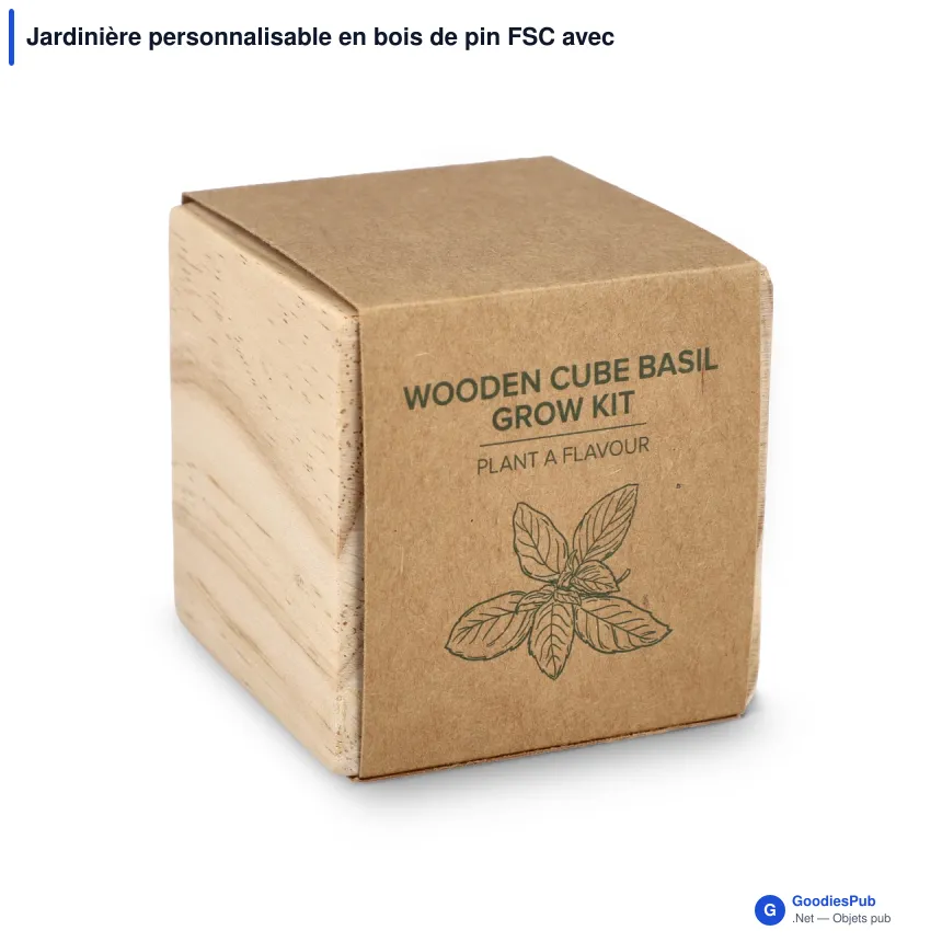 Jardinière personnalisable en bois de pin FSC avec logo - Basilic - Image 2