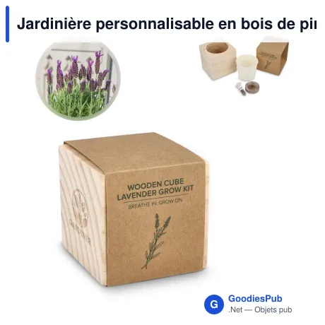 Jardinière personnalisable en bois de pin FSC avec logo - Lavande