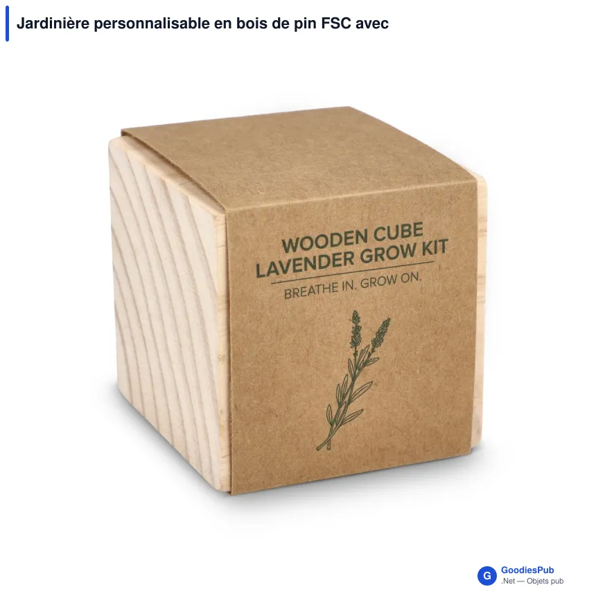 Jardinière personnalisable en bois de pin FSC avec logo - Lavande - Image 2