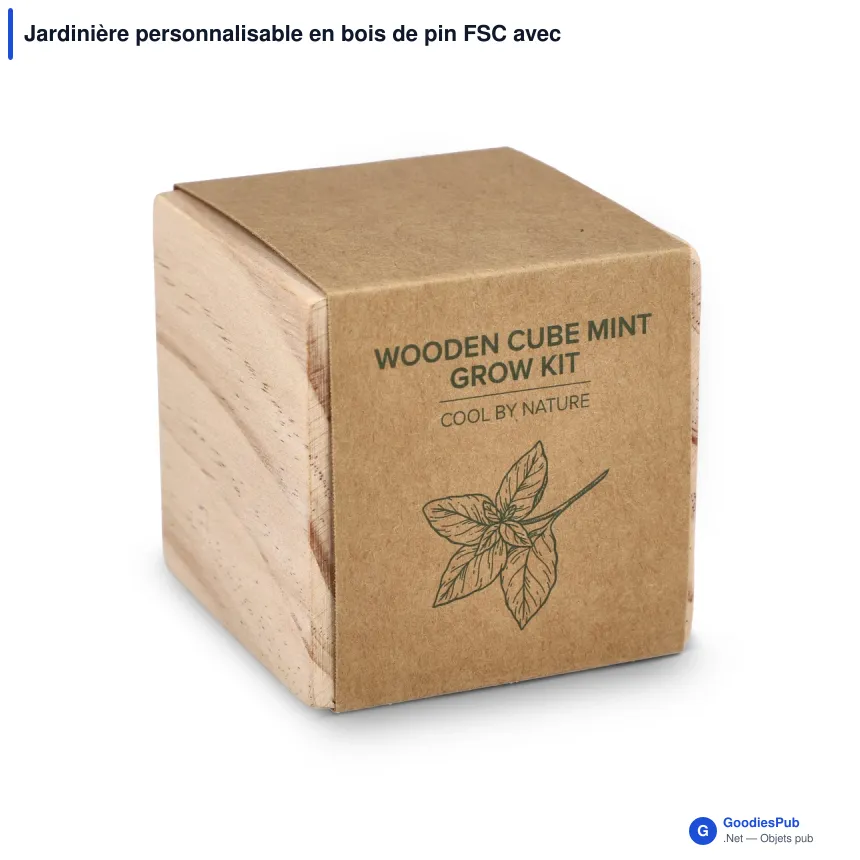 Jardinière personnalisable en bois de pin FSC avec logo - Menthe - Image 2