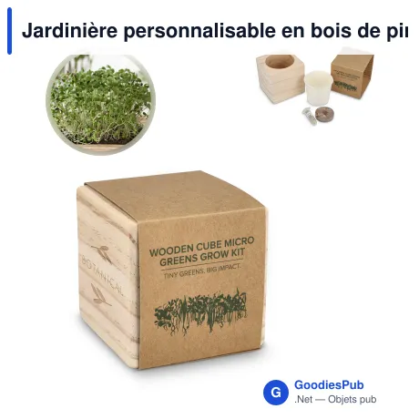 Jardinière personnalisable en bois de pin FSC avec logo - Micro-pousses