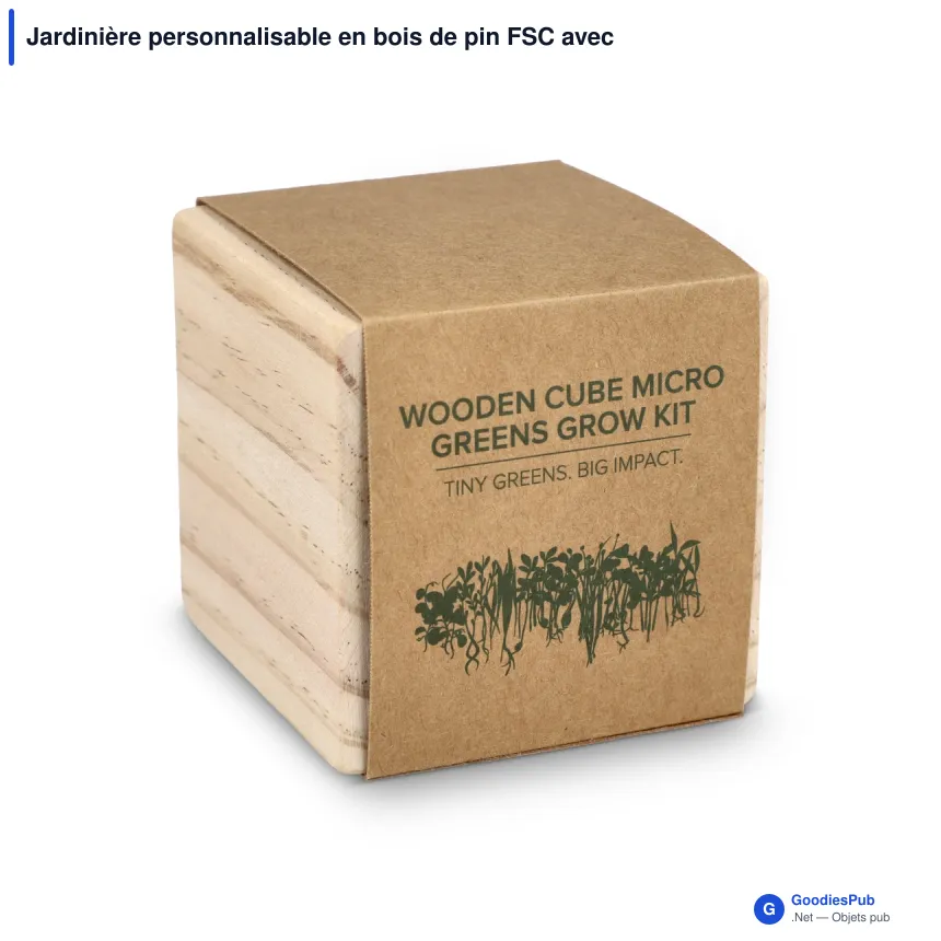 Jardinière personnalisable en bois de pin FSC avec logo - Micro-pousses - Image 2