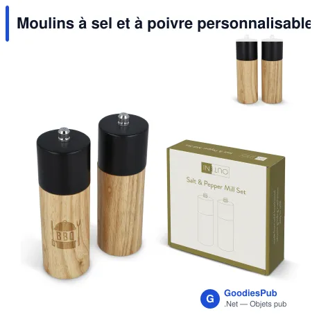 Moulins à sel et à poivre personnalisables en bois avec logo - InSideOut