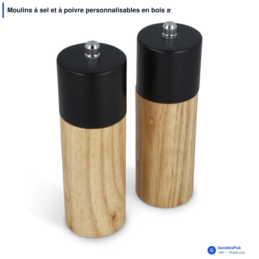 Moulins à sel et à poivre personnalisables en bois avec logo - InSideOut - Image 2