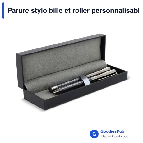 Parure stylo bille et roller personnalisable en métal avec logo - Bronze
