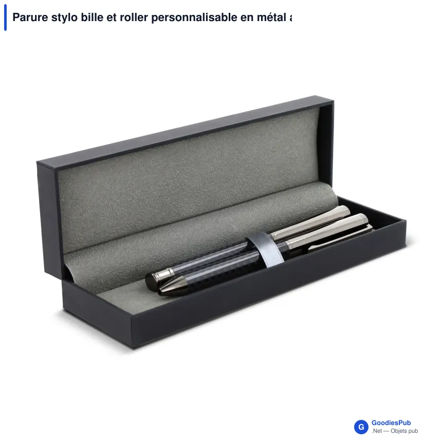 Parure stylo bille et roller personnalisable en métal avec logo - Bronze - Image 2