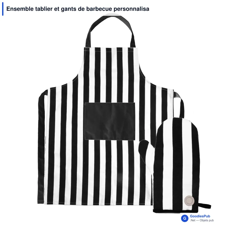 Ensemble tablier et gants de barbecue personnalisable en coton recyclé - Aron - Image 3