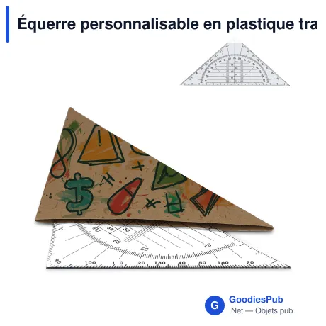 Équerre personnalisable en plastique transparent avec logo - Scolaire