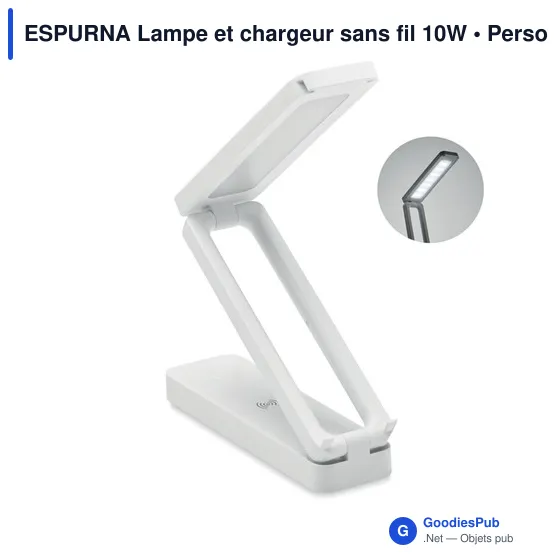 Lampe de bureau personnalisable et chargeur sans fil 10W avec logo - Image 1