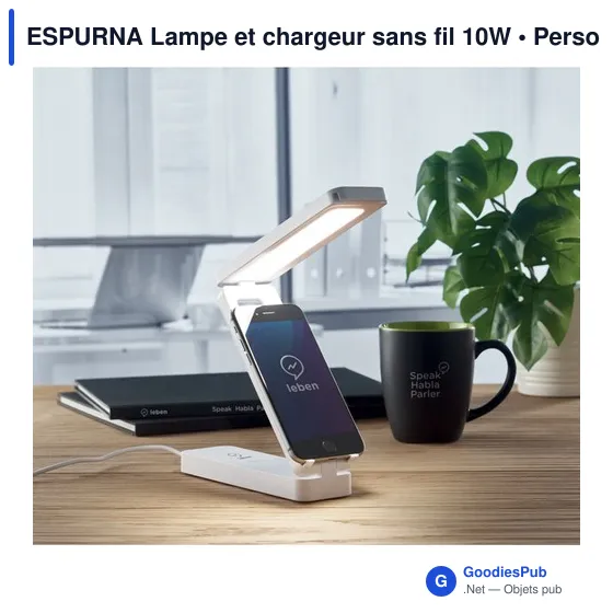Lampe de bureau personnalisable et chargeur sans fil 10W avec logo - Image 3