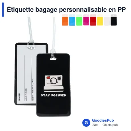 Étiquette bagage personnalisable en PP avec logo - Couleurs au choix