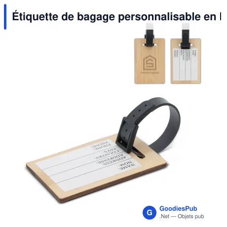 Étiquette de bagage personnalisable en bambou avec logo - Bamboo Tag