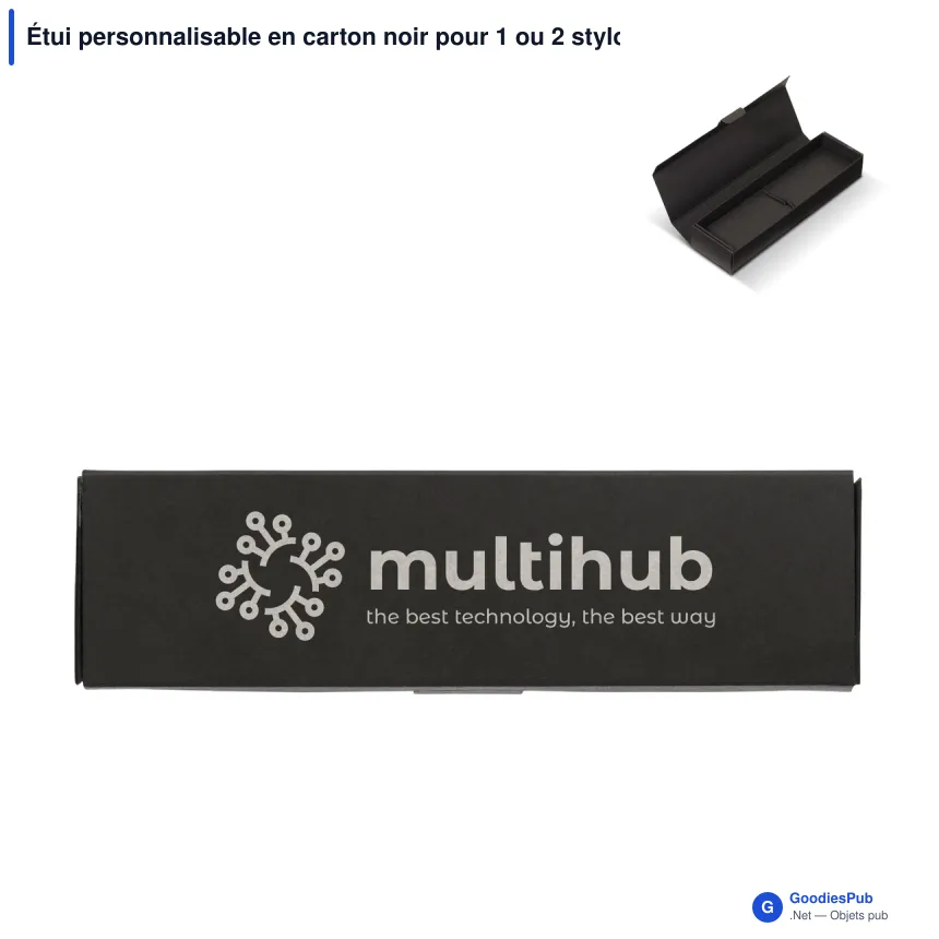 Étui personnalisable en carton noir pour 1 ou 2 stylos avec logo - Duo - Image 1
