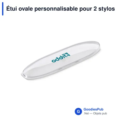 Étui ovale personnalisable pour 2 stylos en ABS blanc avec logo - Ovale