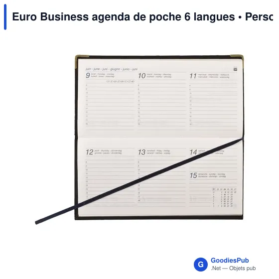 Agenda de poche personnalisable Euro Business avec logo - 6 langues - Image 2