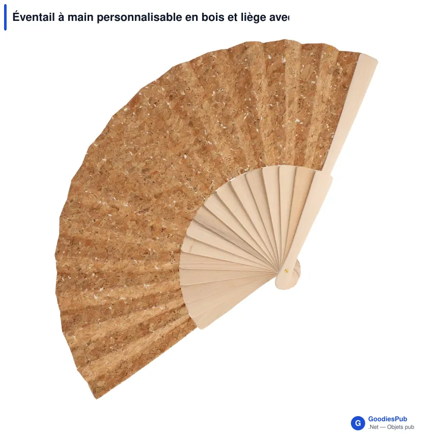 Éventail à main personnalisable en bois et liège avec logo - Nature - Image 2