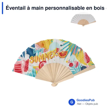 Éventail à main personnalisable en bois et R-PET avec logo - Sublimation couleur
