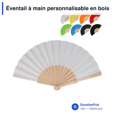 Éventail à main personnalisable en bois et R-PET avec logo - 8 coloris