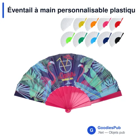 Éventail à main personnalisable plastique et polyester avec logo - Sublimation