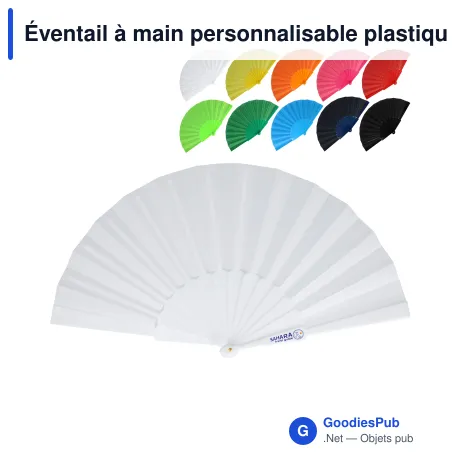 Éventail à main personnalisable plastique et polyester avec logo - Impression digitale