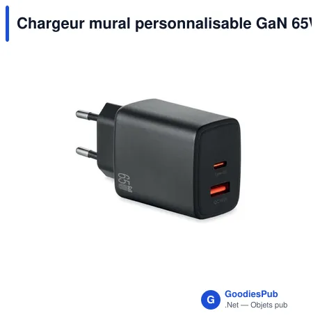 Chargeur mural personnalisable GaN 65W avec logo