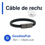 Câble de recharge personnalisable type C avec bracelet en PU - FAULETIavec logo - Miniature 1