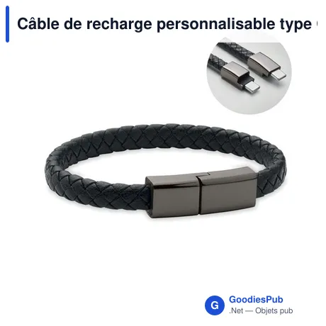Câble de recharge personnalisable type C avec bracelet en PU - FAULETIavec logo
