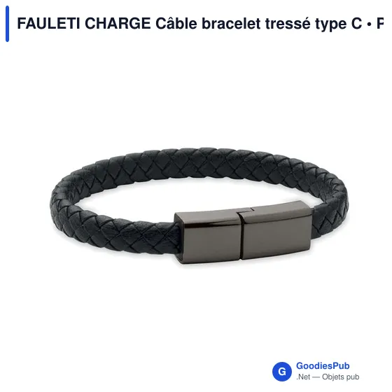 Câble de recharge personnalisable type C avec bracelet en PU - FAULETIavec logo - Image 2