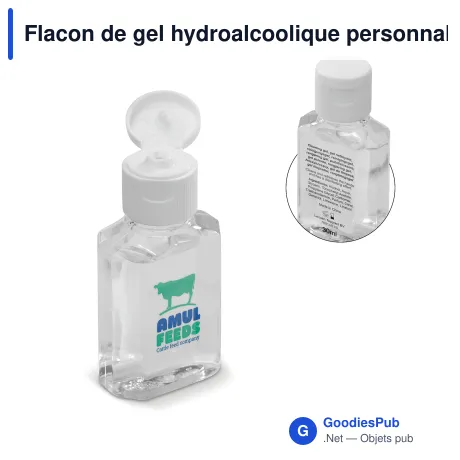 Flacon de gel hydroalcoolique personnalisable 30 ml avec logo - Format poche