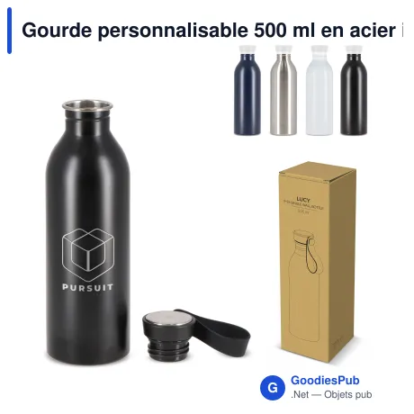 Gourde personnalisable 500 ml en acier inoxydable recyclé avec logo - Lucy