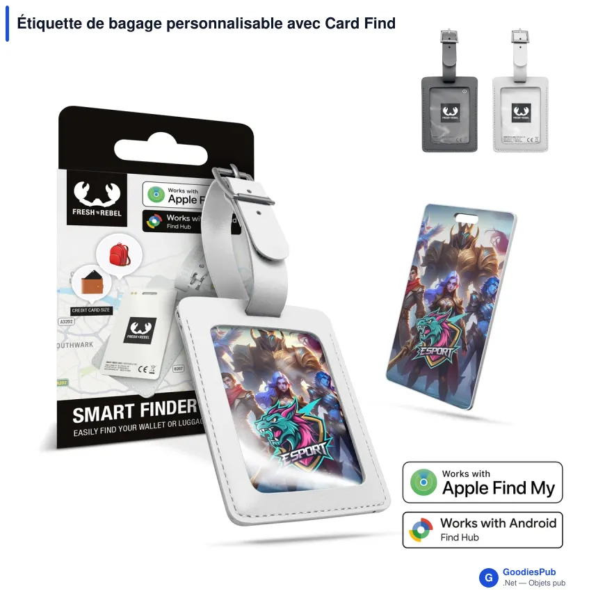 Étiquette de bagage personnalisable avec Card Finder et logo - Fresh 'n Rebel - Image 1