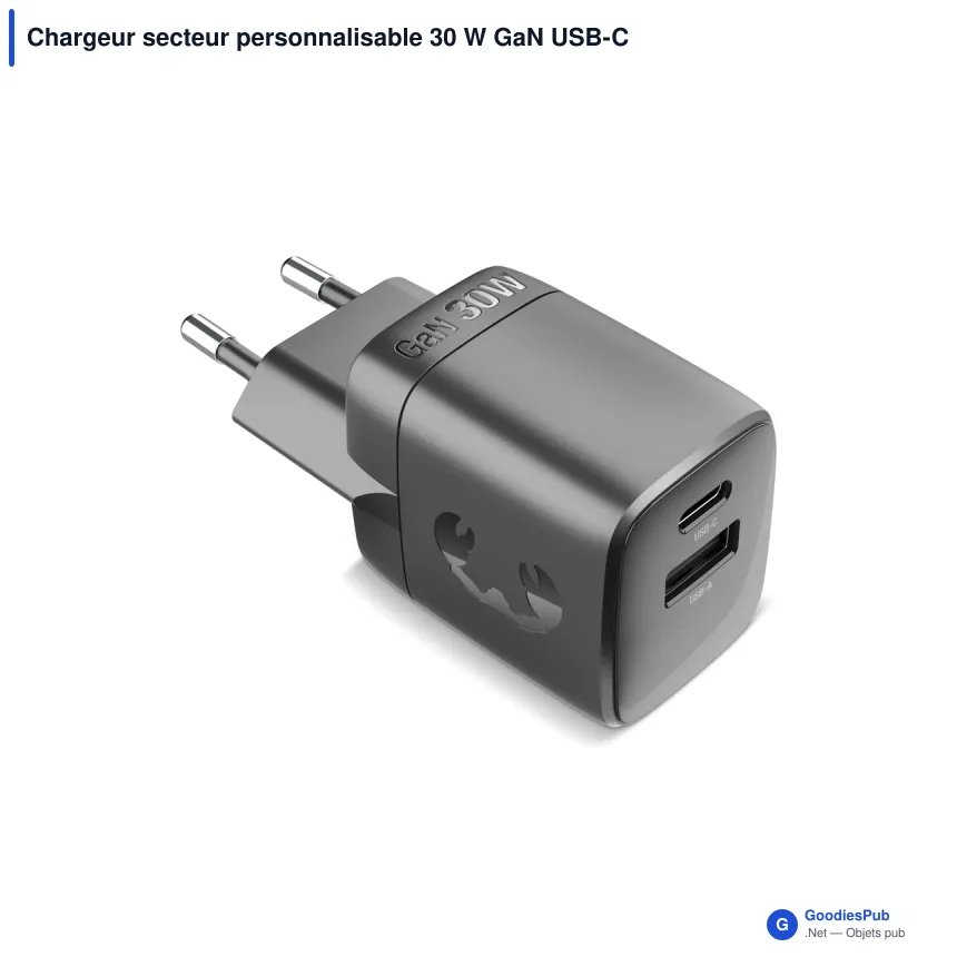 Chargeur secteur personnalisable 30 W GaN USB-C et USB-A avec logo - Fresh 'n Rebel - Image 2
