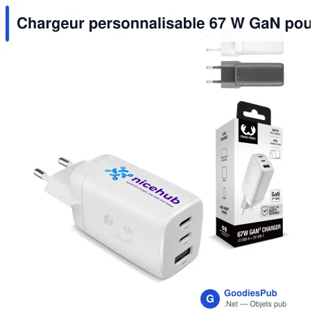 Chargeur personnalisable 67 W GaN pour ordinateur portable avec logo - Fresh 'n Rebel
