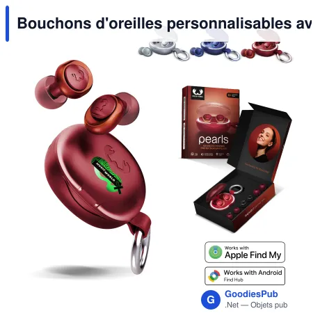 Bouchons d'oreilles personnalisables avec boîtier tracker et logo - Pearls Radiant