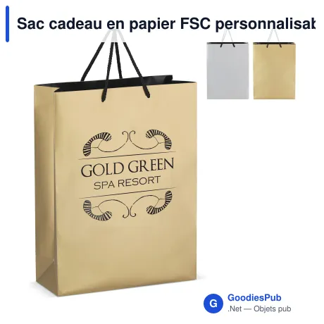 Sac cadeau en papier FSC personnalisable 30 x 40 cm avec logo - Or ou argent