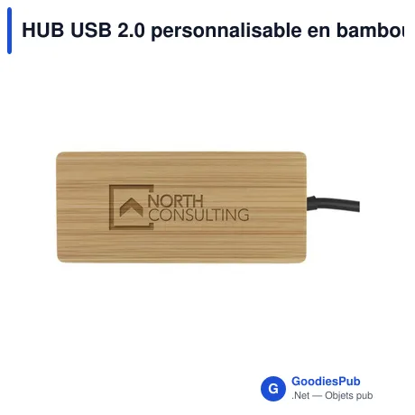 HUB USB 2.0 personnalisable en bambou avec logo - Fyra Bamboo Hub