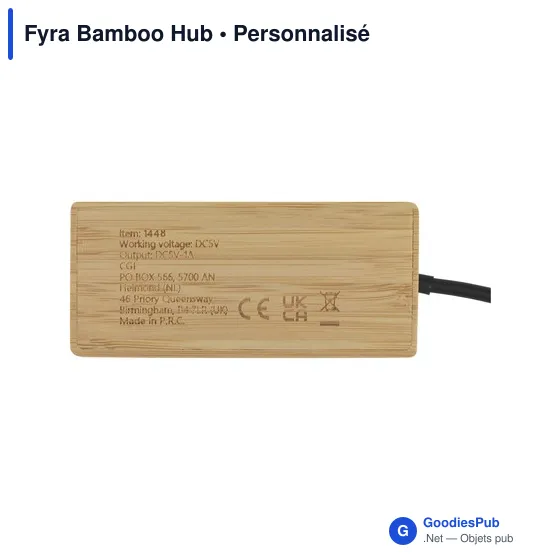 HUB USB 2.0 personnalisable en bambou avec logo - Fyra Bamboo Hub - Image 2