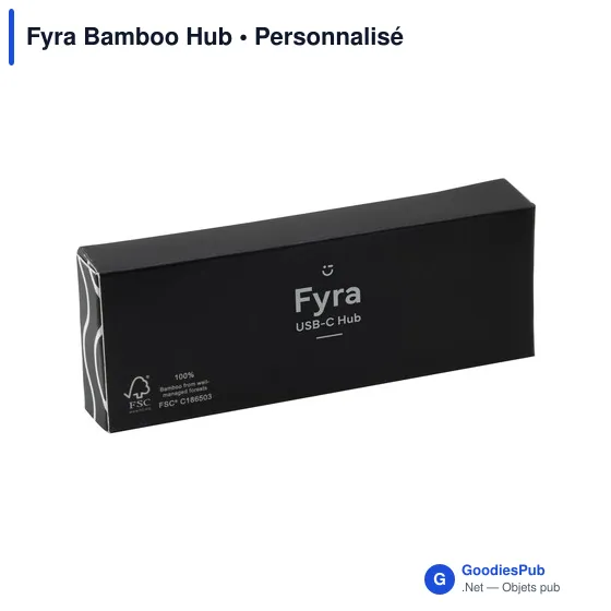 HUB USB 2.0 personnalisable en bambou avec logo - Fyra Bamboo Hub - Image 3