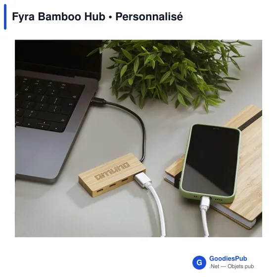 HUB USB 2.0 personnalisable en bambou avec logo - Fyra Bamboo Hub - Image 5