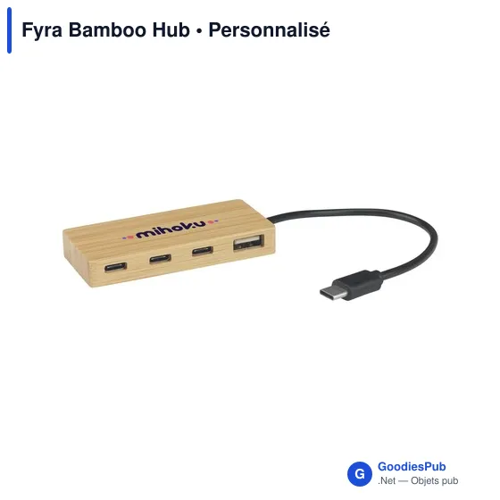 HUB USB 2.0 personnalisable en bambou avec logo - Fyra Bamboo Hub - Image 6