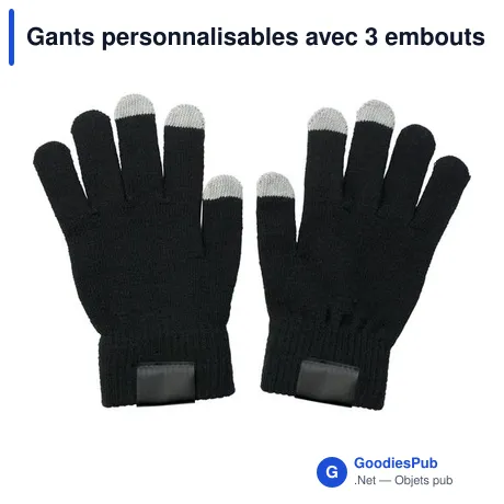 Gants personnalisables avec 3 embouts pour écran tactile - Elenaavec logo