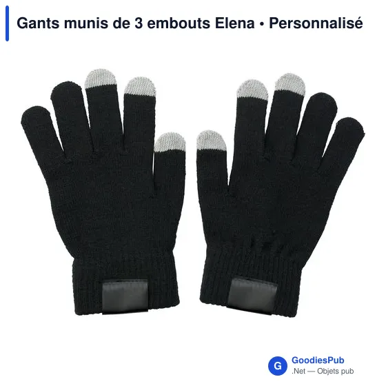 Gants personnalisables avec 3 embouts pour écran tactile - Elenaavec logo - Image 1