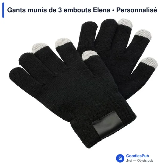 Gants personnalisables avec 3 embouts pour écran tactile - Elenaavec logo - Image 2