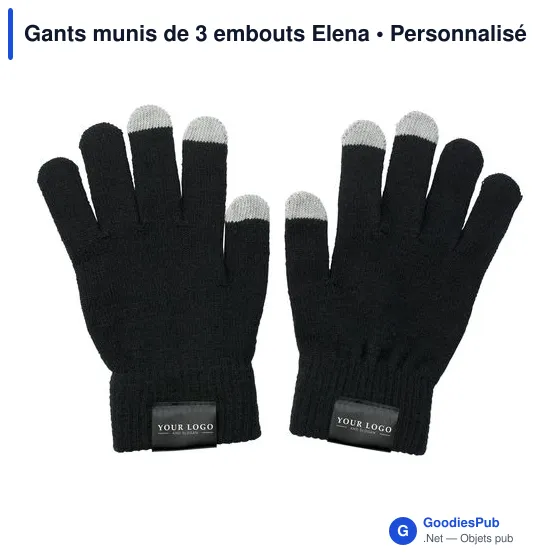 Gants personnalisables avec 3 embouts pour écran tactile - Elenaavec logo - Image 8