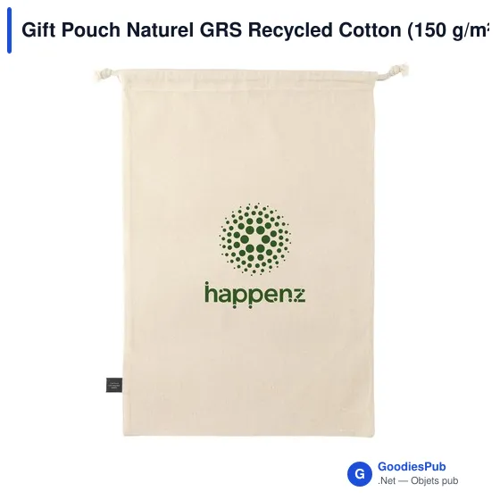 Sac cadeau personnalisable en coton recyclé avec logo - Gift Pouch Naturel GRS - Image 1