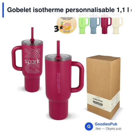 Gobelet isotherme personnalisable 1,1 l en acier inoxydable avec logo - Waterdrop Explorer