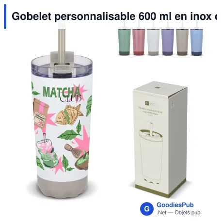 Gobelet personnalisable 600 ml en inox double paroi avec paille - InSideOut Norden