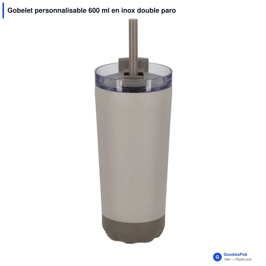 Gobelet personnalisable 600 ml en inox double paroi avec paille - InSideOut Norden - Image 2