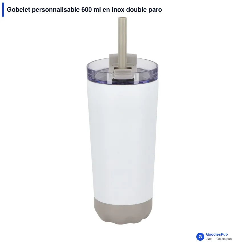 Gobelet personnalisable 600 ml en inox double paroi avec paille - InSideOut Norden - Image 3